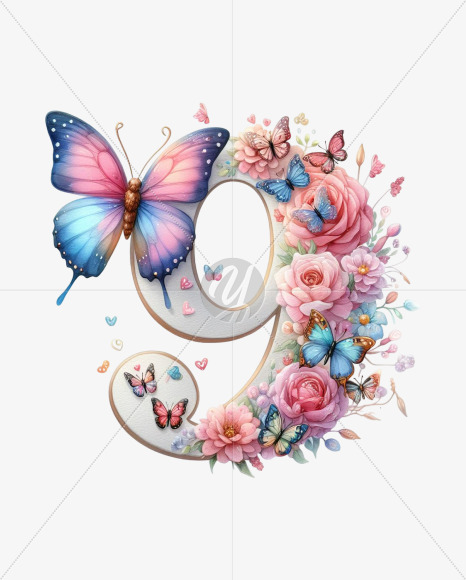 9 from Butterfly Alphabet on Yellow Images Creative Fonts - S82381