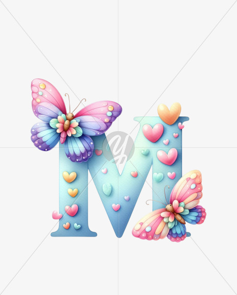 Letter M from Butterfly Alphabet on Yellow Images Creative Fonts - S82358