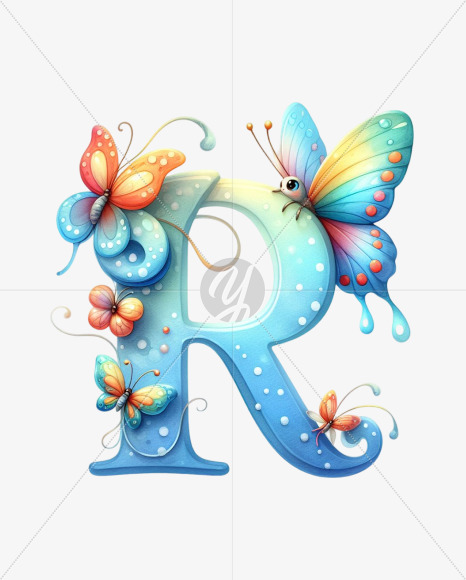 Letter R from Butterfly Alphabet on Yellow Images Creative Fonts - S82363