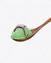 Wooden Spoon With Pistachio Ice Cream and Chocolate Syrup