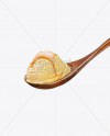 Wooden Spoon With Vanilla Ice Cream and Caramel Syrup