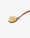 Wooden Spoon With Vanilla Ice Cream and Caramel Syrup