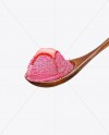 Wooden Spoon With Strawberry Ice Cream and Syrup Topping