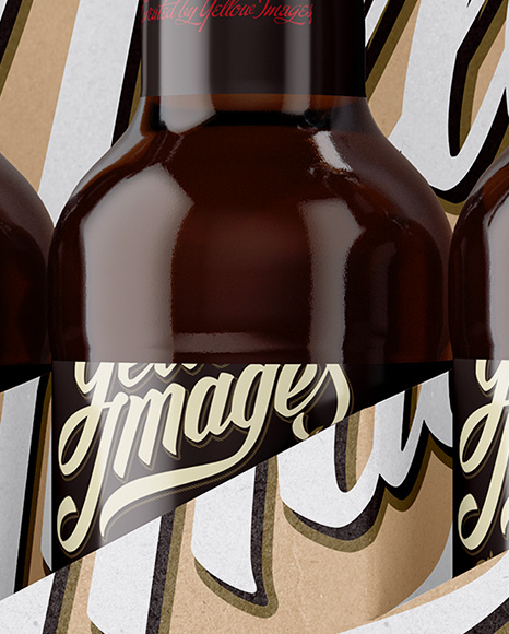 Kraft Paper 6 Pack Amber Bottle Carrier Mockup - Half Side View