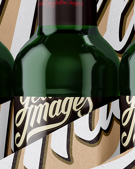 Kraft Paper 6 Pack Green Bottle Carrier Mockup - Half Side View