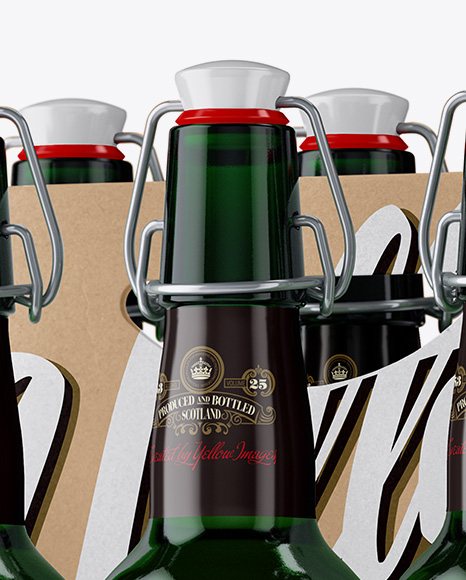 Kraft Paper 6 Pack Green Bottle Carrier Mockup - Half Side View