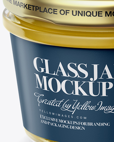 Glass Jar with Mustard Mockup - Halfside View