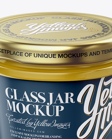 Glass Jar with Mustard Mockup - Halfside View