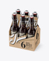 Kraft Paper 6 Pack Amber Bottle Carrier Mockup - Halfside View (High-Angle Shot)