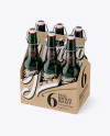 Kraft Paper 6 Pack Green Bottle Carrier Mockup - Halfside View (High Angle Shot)