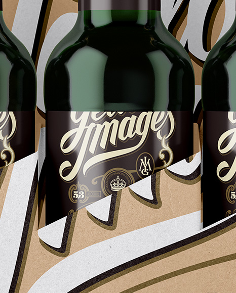 Kraft Paper 6 Pack Green Bottle Carrier Mockup - Front View