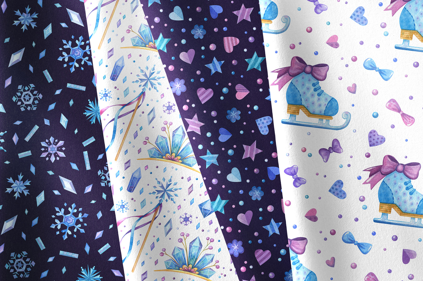 Snowflakes seamless patterns. Watercolor Christmas clipart for winter stickers, frozen stickers. Snowflakes seamless patterns. Watercolor Christmas clipart for winter stickers, frozen stickers.