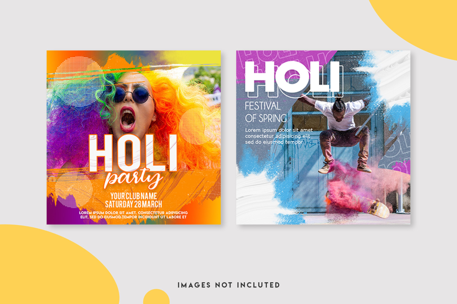 12 Holi festival instagram post template set