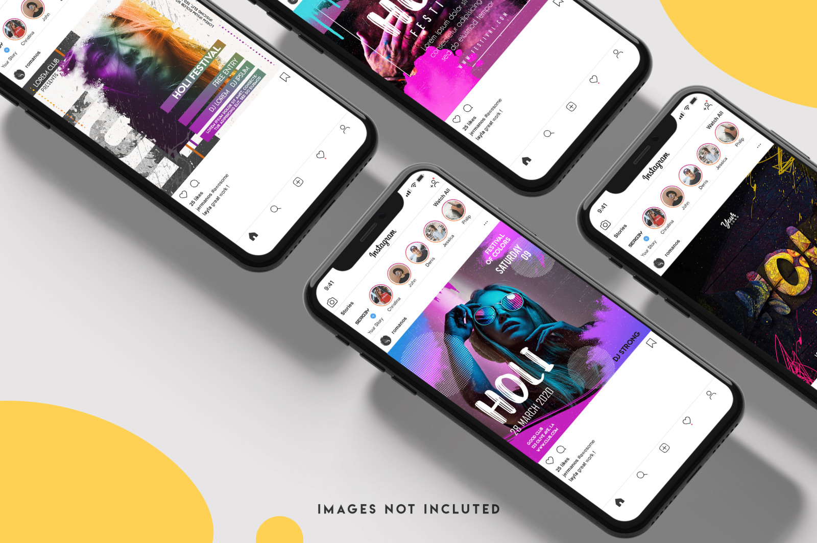 12 Holi festival instagram post template set