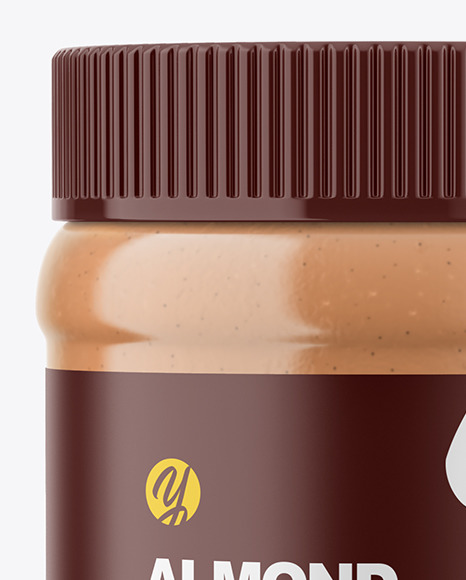 Clear Plastic Jar with Almond Butter Mockup