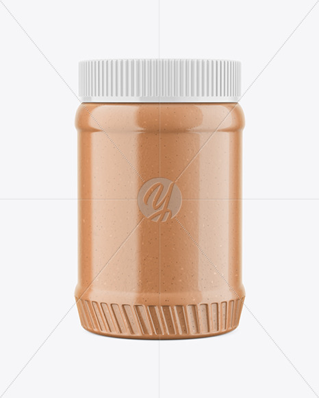 Clear Plastic Jar with Almond Butter Mockup