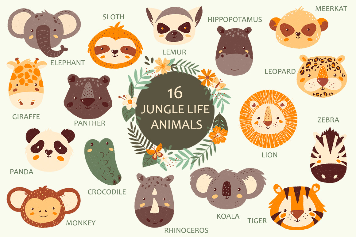 Jungle & Safari Portrait Animals Set Jungle & Safari Portrait Animals Set