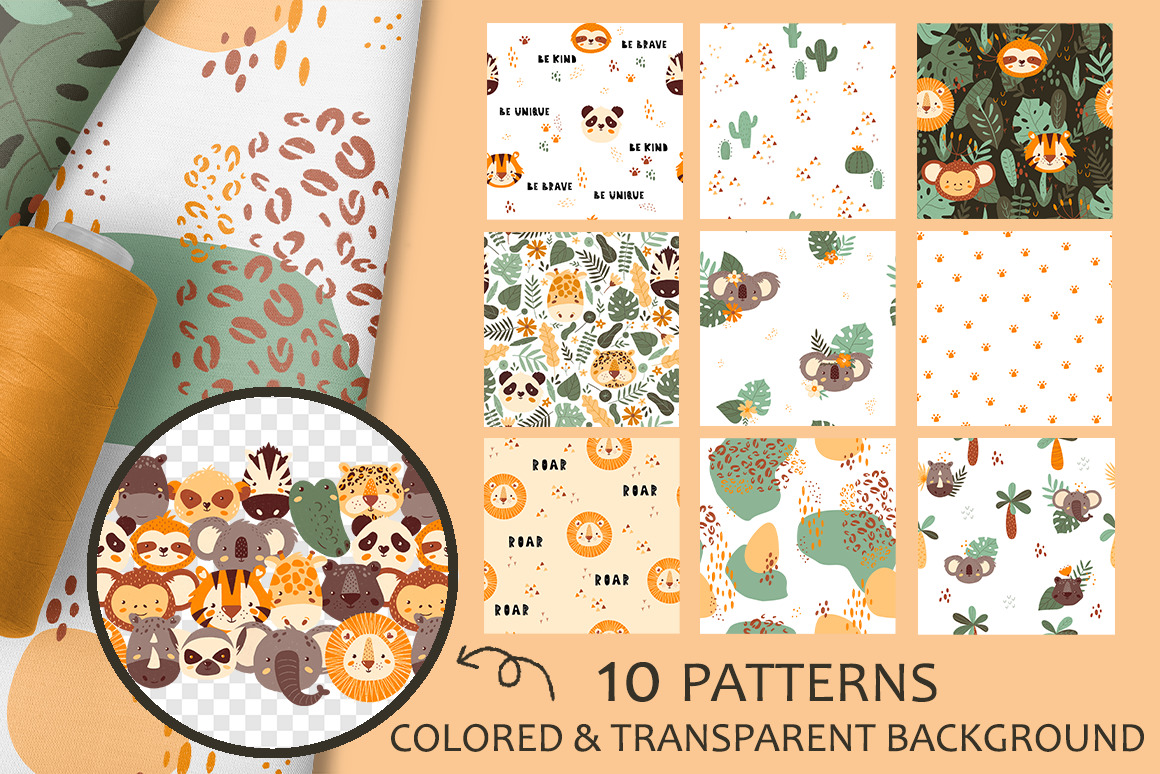 Jungle & Safari Portrait Animals Set Jungle & Safari Portrait Animals Set