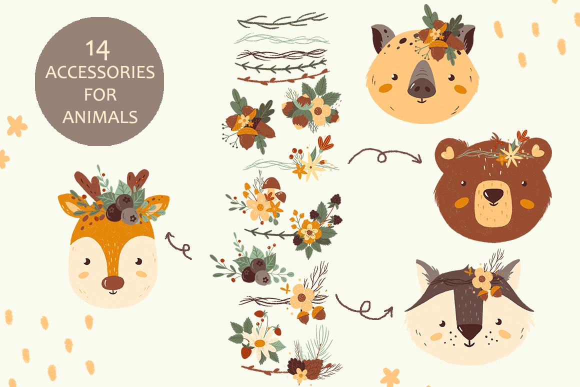Forest Portrait Animals Set Forest Portrait Animals Set
