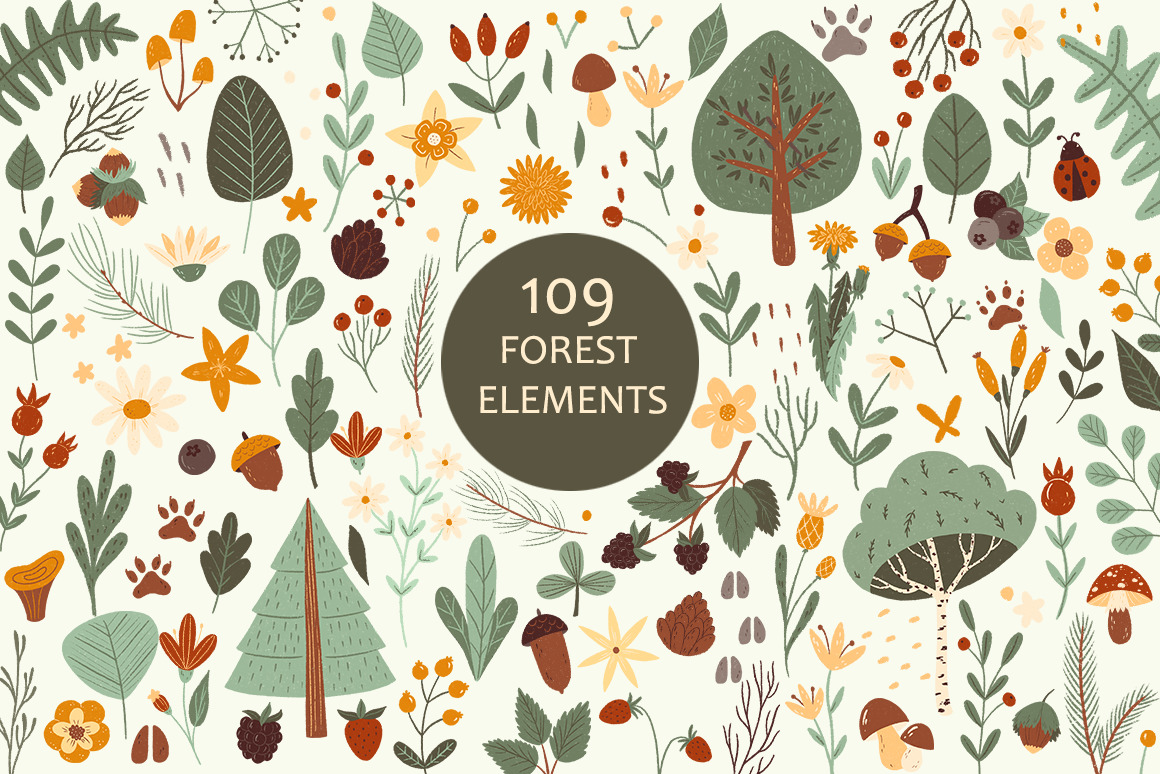Forest Portrait Animals Set Forest Portrait Animals Set