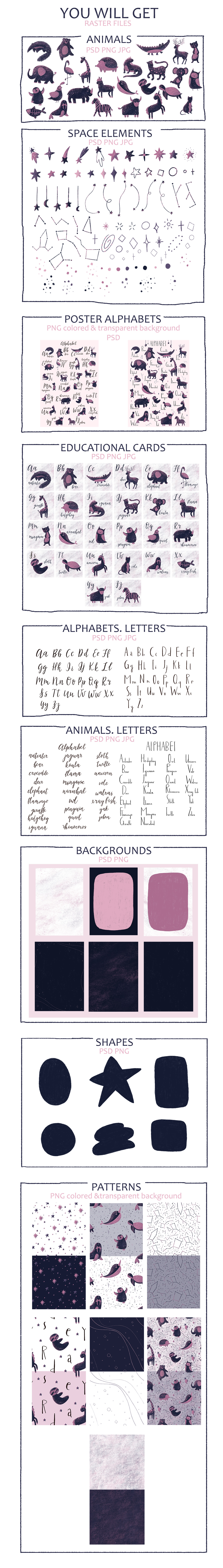 Space Animals • Alphabet Clipart