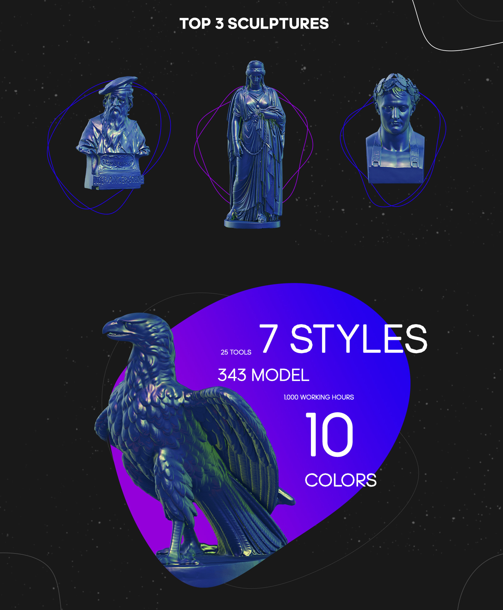 Collection of 343 Sculptures in Blue style # 11 for branding and design of your product