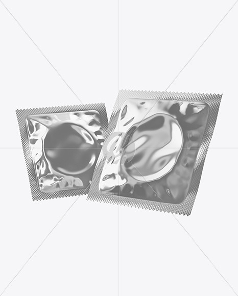 Two Glossy Metallic Condom Packaging Mockup