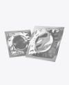 Two Glossy Metallic Condom Packaging Mockup