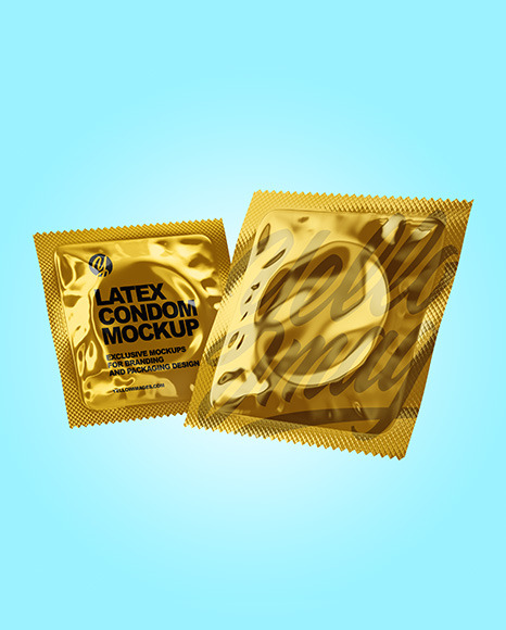 Two Glossy Metallic Condom Packaging Mockup