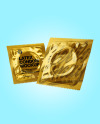 Two Glossy Metallic Condom Packaging Mockup