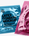 Two Glossy Metallic Condom Packaging Mockup