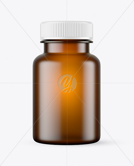 Empty Frosted Amber Pills Bottle Mockup