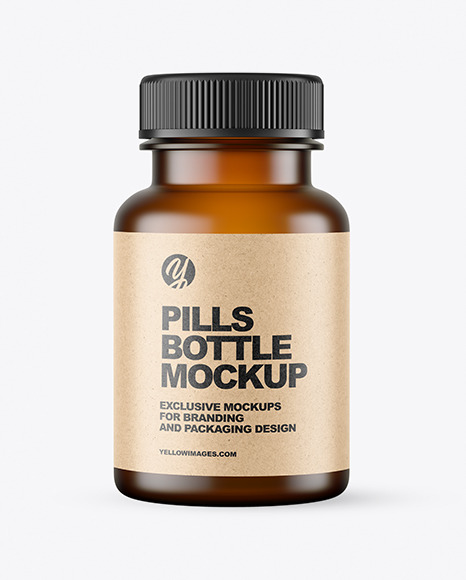 Empty Frosted Amber Pills Bottle Mockup