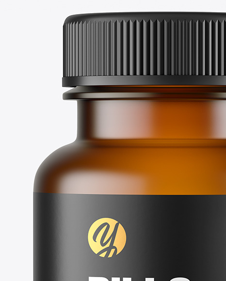 Empty Frosted Amber Pills Bottle Mockup