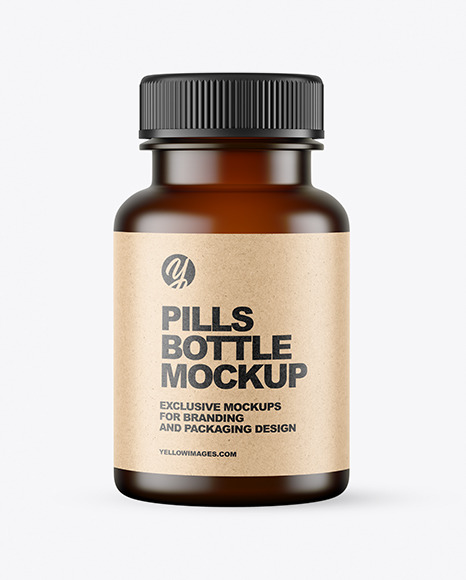 Empty Frosted Dark Amber Pills Bottle Mockup
