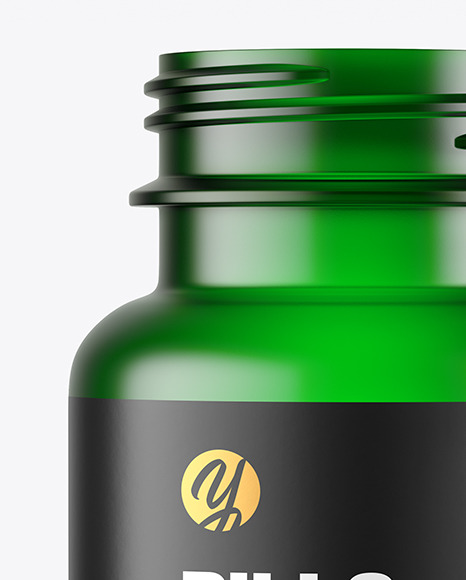 Empty Frosted Green Pills Bottle Mockup