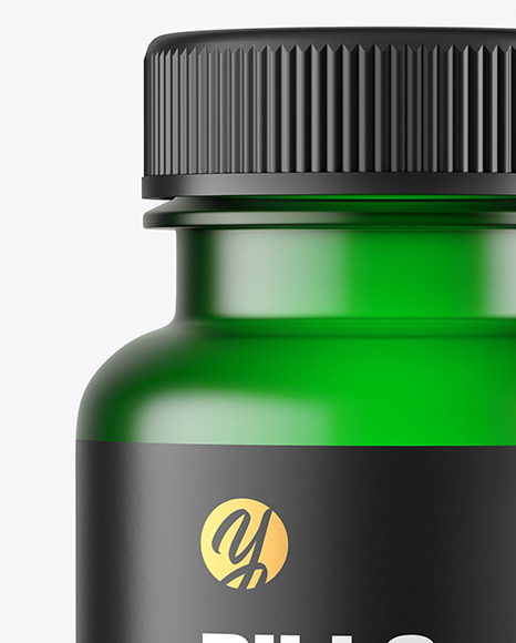 Empty Frosted Green Pills Bottle Mockup