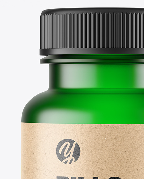 Empty Frosted Green Pills Bottle Mockup