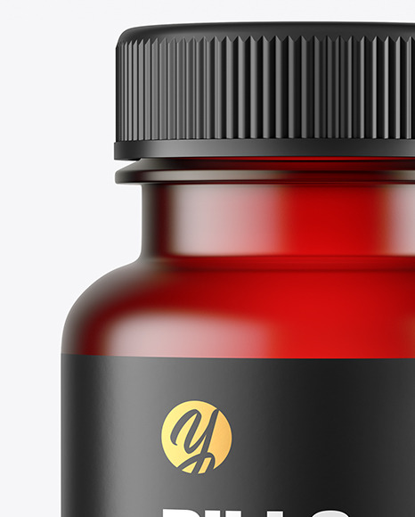 Empty Frosted Red Pills Bottle Mockup