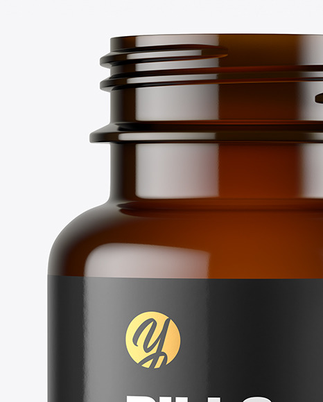 Empty Dark Amber Pills Bottle Mockup