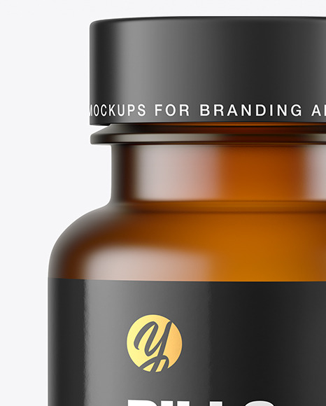 Empty Frosted Amber Pills Bottle Mockup