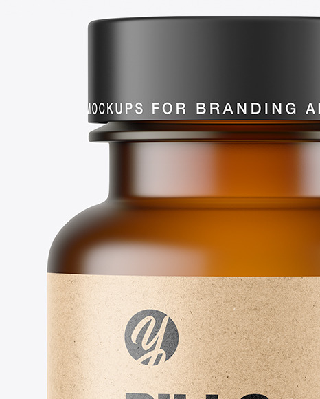 Empty Frosted Amber Pills Bottle Mockup