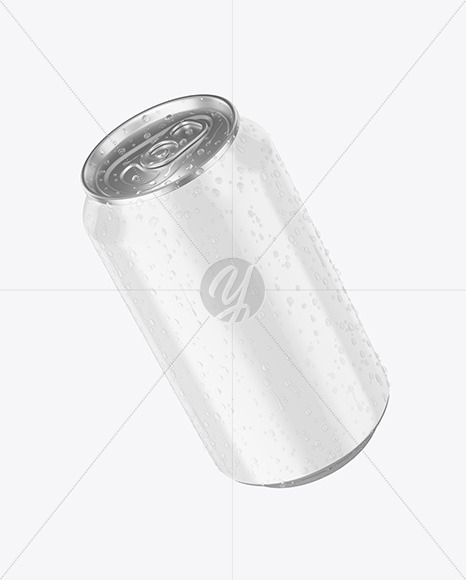 Aluminium Can With Water Drops & Glossy Finish Mockup