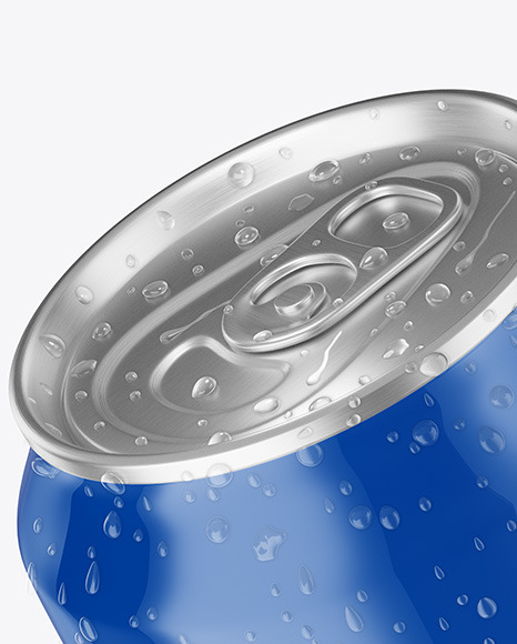 Aluminium Can With Water Drops & Glossy Finish Mockup