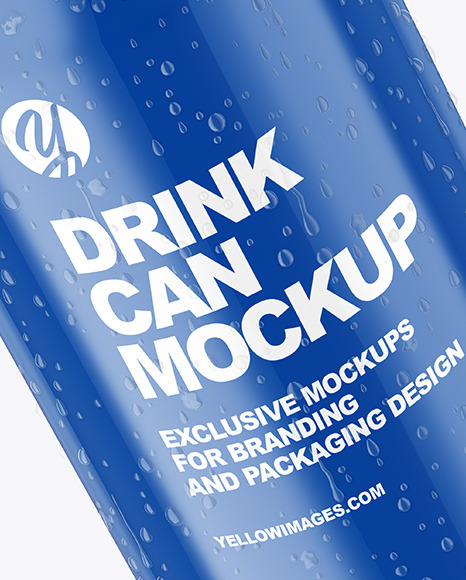 Aluminium Can With Water Drops &amp; Glossy Finish Mockup