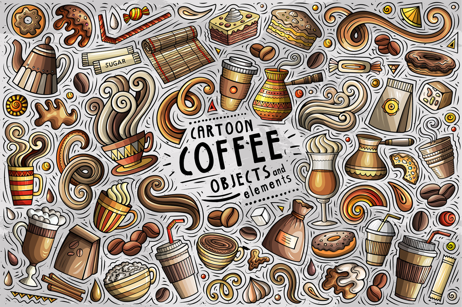 266 Coffee Cartoon Objects Set 266 Coffee Cartoon Objects Set