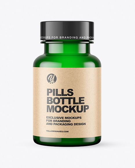 Empty Green Pills Bottle Mockup