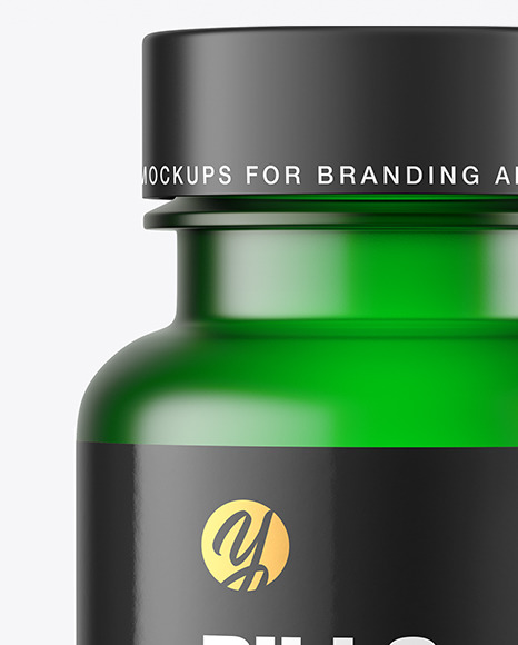 Empty Frosted Green Pills Bottle Mockup