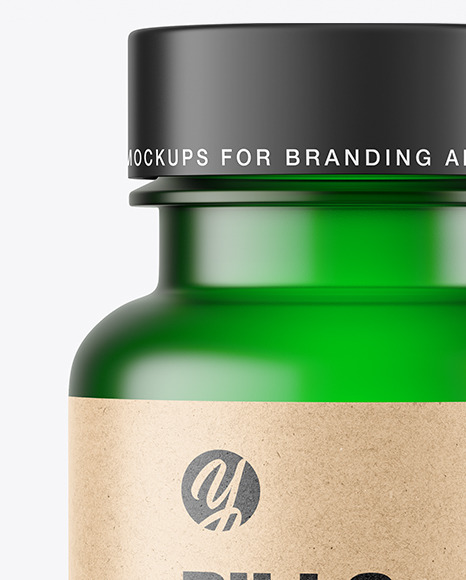 Empty Frosted Green Pills Bottle Mockup