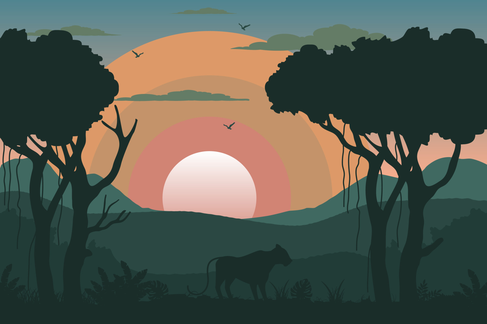 6 Wild animals on the background of nature set 6 Wild animals on the background of nature set